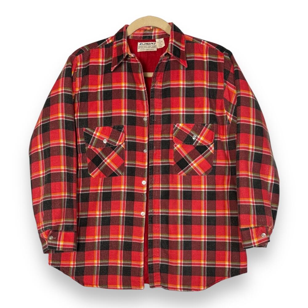 Vintage USA Klondike Shacket L Red Plaid Quilted Shirt Jacket Grunge